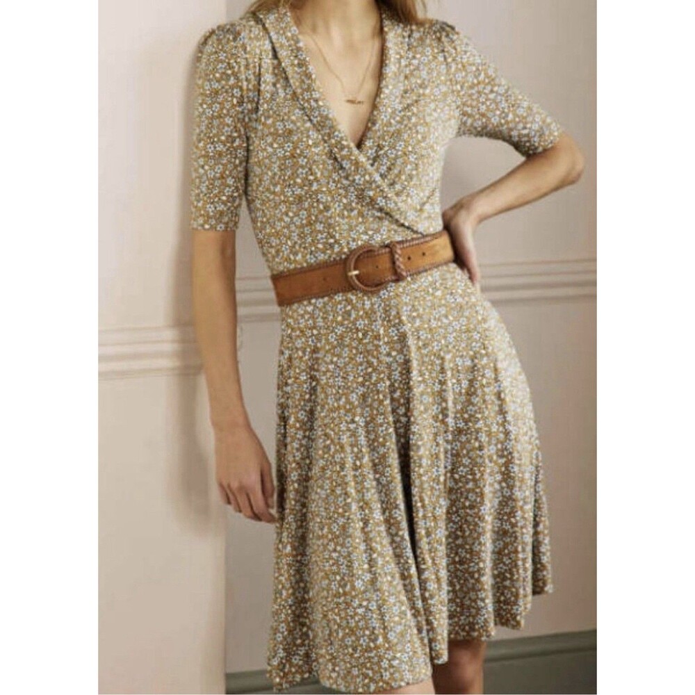 Boden Fixed Wrap Jersey Dress Women Size US 2 UK 6 Regular Floral Print Pockets